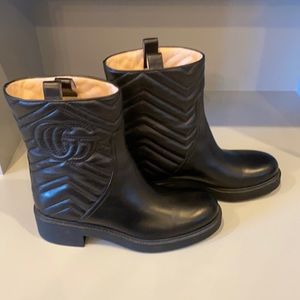 GUCCI LEATHER BIKER BOOTS - BLACK - 37 1/2